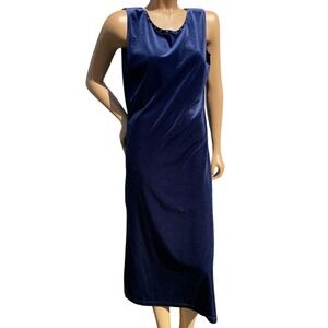 Vintage 1990s Miss & Mrs Blue Crushed Velvet Midi Rhinestone Slit Large Dress